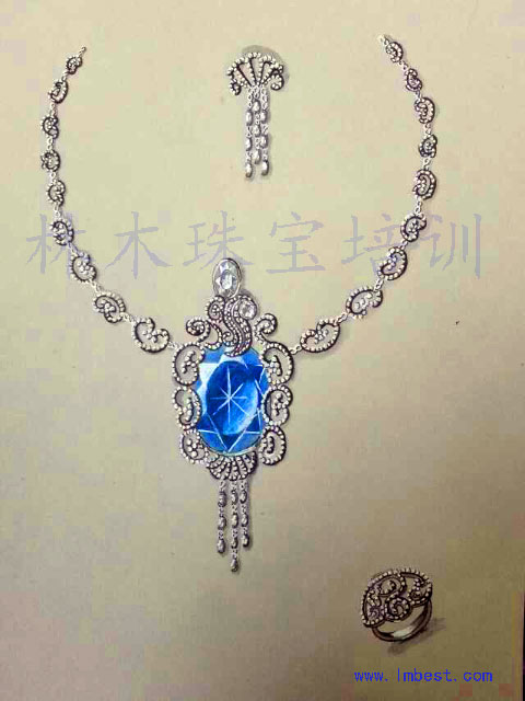 学生作品--彩色宝石系列  蓝宝项链>>